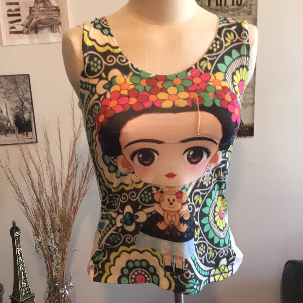 Frida Kahlo Rainbow Sleeveless Tank Top One Size